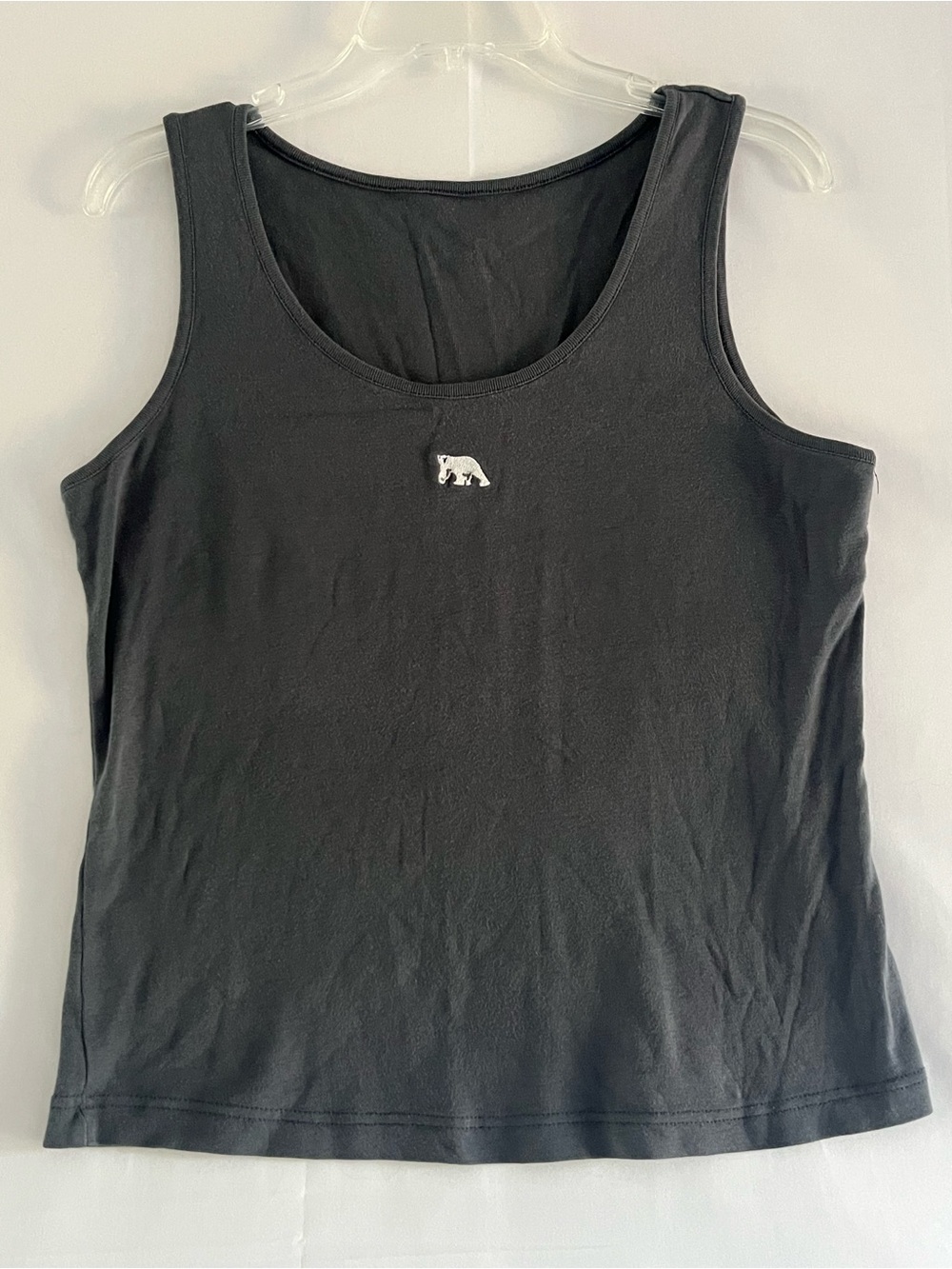 Vintage Y2K Charcoal Grey Embroidered Polar Bear Cotton Tank Top L